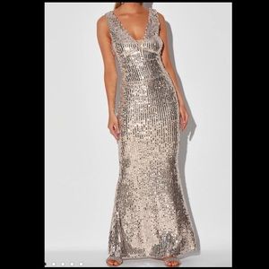 NWT-Champagne Sequin Sleeveless Mermaid Maxi Dress